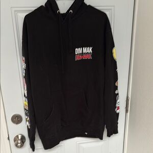 Sanrio Black Graphic Hoodie with Colorful Sleeve Designs